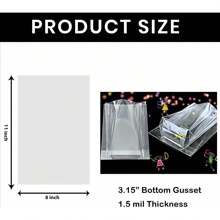50 unidades/100 unidades Bolsas con fondo con pliegue de 8" x 11", 6" x 9", de celofán transparente tipo cello para dulces y regalos, con 50/100 lazos retorcidos, para embalaje de regalos y favores de fiesta