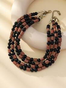 1pc New Design Vintage Baroque Style Multi-Layer Resin Beaded Women Fashion Necklace