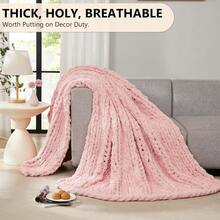 Chunky Knit Blanket - Soft Chenille Yarn Throws 40x50: Handmade Thick Cable Crochet Blanket - Large Chunky Yarn Rope Knot Throw For Couch, Sofa, Bed Home Decor - 粉色 - 查看 5