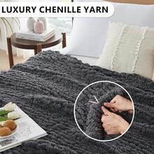 Chunky Knit Blanket - Soft Chenille Yarn Throws 40x50: Handmade Thick Cable Crochet Blanket - Large Chunky Yarn Rope Knot Throw For Couch, Sofa, Bed Home Decor - Charcoal Grey - 查看 3