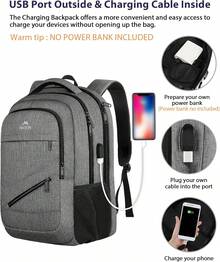 MATEIN 17 Inch Laptop Backpack For Men And Women, TSA Approved Water-Resistant School Bookbag With USB Charging Port, Anti-Theft Business Travel Backpack For College, Work, And Commute, Back To School Gift For Students And Professionals, Grey - Grey - View 6