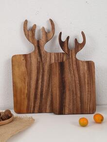 2pcs/1pc Teak Deer Antler Shaped Chopping Board, Bread Board, Vegetable Cutting Board, Fruit Cutting Board, Serving Tray - Brown - View 6