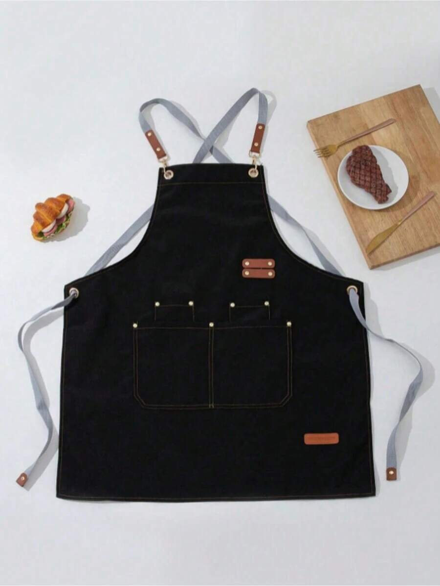 1pc Waterproof Kitchen Apron Oil-Proof For Women Men With Large Pockets For Or Coffee Bar Restaurant Shop Waiter Work Uniform - Tạp dề vải bạt chống thấm nước - Xem 1