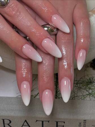 24 片/套水滴形简约粉色渐变假指甲，含 1 个指甲锉和 1 个果冻指甲油按压指甲美甲用品指甲