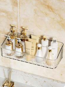 1/2pcs Bathroom Shelf, Home Rustproof Hanging Bathroom Storage Rack, Waterproof No-Drill Wall Mount Organizer For Shower, Toilet, Kitchen, Balcony