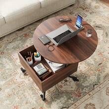 VOWNER Height-Adjustable Coffee Table With Hidden Storage And Casters, Round Living Room Table With Liftable Top For Living Room, Office And Small Spaces - 棕色 - 查看 7