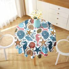 1 pieza Mantel con estampado de serie marina, moderno mantel rectangular/redondo de poliéster impermeable, estampado digital adecuado para sala de estar, comedor al aire libre, mesa redonda pequeña