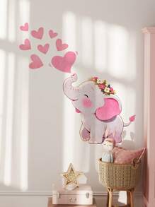 1pc/1set 2pcs Cartoon Elephant, Heart, Fox, Floral Wall Sticker For Living Room, Bedroom Decor, Self-Adhesive Wall Decal