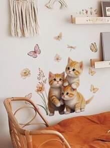1pc/1set 2pcs Cartoon Elephant, Heart, Fox, Floral Wall Sticker For Living Room, Bedroom Decor, Self-Adhesive Wall Decal