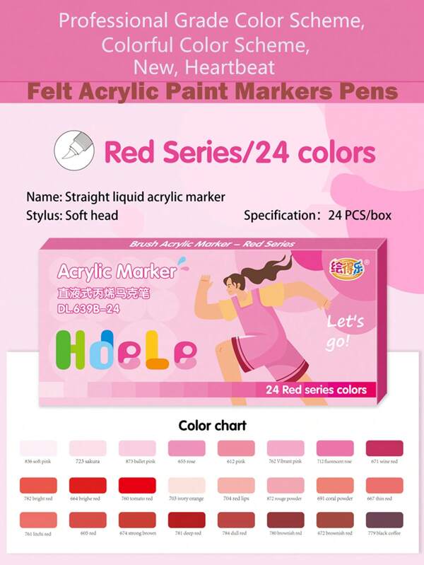 [5 Groups Color Series] 1 Set Of 24 Colors Felt Acrylic Paint Markers Pens, There Are 5 Groups Color Series, Orange, Pink, Blue, Green, And Purple Choose From, Rich Colors, Clear Coloring Pages, Suitable For Painting, Illustration, Coloring Books,School Supplies,Back To School