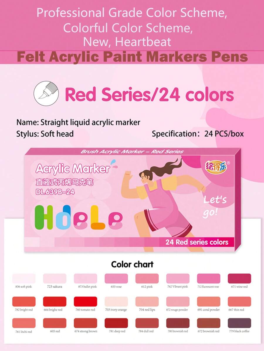[5 Groups Color Series] 1 Set Of 24 Colors Felt Acrylic Paint Markers Pens, There Are 5 Groups Color Series, Orange, Pink, Blue, Green, And Purple Choose From, Rich Colors, Clear Coloring Pages, Suitable For Painting, Illustration, Coloring Books, School Supplies, Back To School
