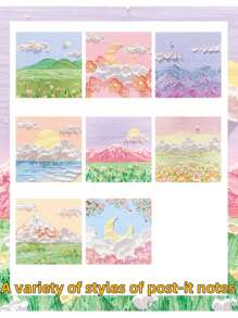 80pcs/160pcs/320pcs Landscape Oil Painting Sticky Notes, (80pcs/Pack) Random Styles, Cute Cartoon Sticky Notes For Memo, Teacher Rewards, Student Gifts, Portable High-Quality Sticky Notes For Office, Home, School, Multi-Styles, Christmas Gifts School Supplies, Back To School
