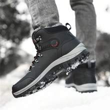Unisex Hiking Boots, Outdoor Sports Warm High-Top Shoes For Autumn/Winter, PU Waterproof Snowboots, Trekking Boots, Outdoor Camping Hiking Shoes, Anti-Slip Durable, Black/Grey Lace-Up Snow Boots, Size 36-48