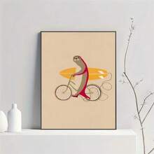 1 件/3 件墙面艺术海报可选相框/带框现代复古卡通冲浪动物冲浪树懒青蛙浣熊斑马海报高清海报房间酒吧咖啡厅装饰艺术墙壁绘画图片 - 彩色 - 查看 15