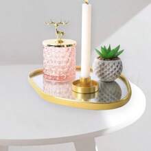 1PC Modern Tray With Mirror Finish - Versatile - Light Luxury Golden Metal Organizer Tray, Perfect For Jewelry, Perfume, Cosmetics & More - Home Decorative Tray, Vanity Living Room Bathroom Bedroom Countertop Decor For Women Storage Organizer Travel Essentials Gift Back To School