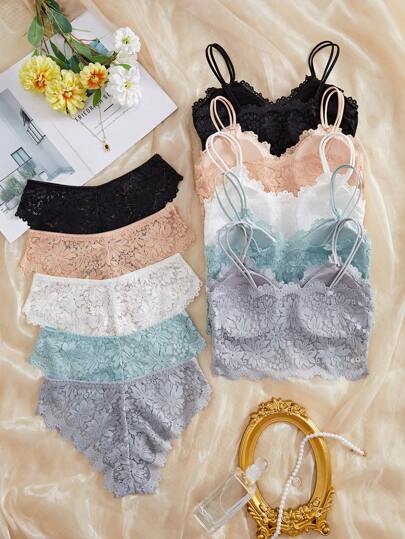 5SETS Ladies Kanten Tube Top Suspender Ondergoed Suit, Equipped Chest Pad, Anti Exposure BH Vest, Com Tafel Rimless, Thin Shoulder Strap Underwear Suit. view 3