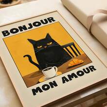 Custom Canvas Wall Art, Customizable Cat Artwork - 'Bonjour Mon Amour' Wall Decor For Cat Lovers, Home Decor, Or Gift Ideas - Personalized Frameless Canvas Print With Customizable Text, Font, And Color - Perfect For French Culture Enthusiasts And Kitty Lovers - Multicolor - View 7