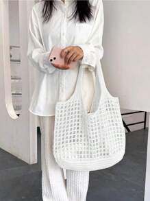Women's Hollow Knit Shopping Tote Bag, Crochet Handbag, Large Capacity Portable Storage Bag, Suitable For Travel, Outdoor, School Use, Beach Vacation Or Easy Carry, Mother's Day Gift