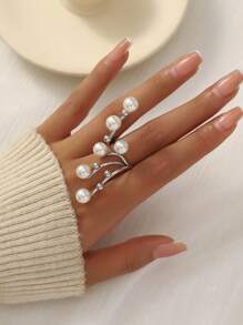 1pc Metal Geometric Pearl Inlaid Elegant Chic Luxurious Women Ring (Minor Flaws)