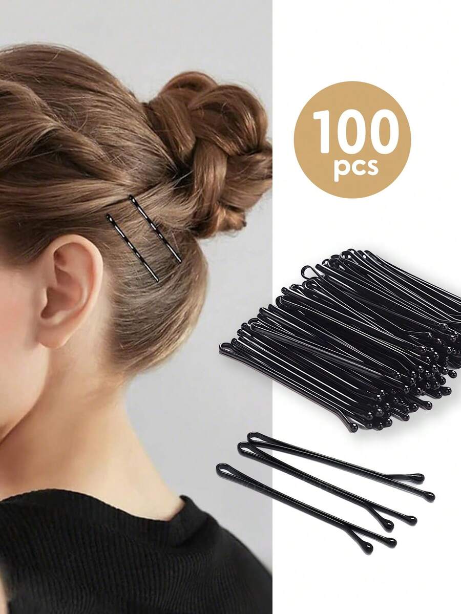 50/100Pcs Black Metal 2/2.36/2.17/2.75inch Solid Casual Bobby Pin For Women And Girls,Hair Clips For All Hair Types,Suitable For Daily Use And Hair Styling, Hair Accessories - Black - View 1