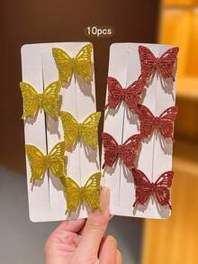 10pcs Gold & Red Shiny Bowknot Hollow Delicate Cute Sweet Style Hair Clips, Suitable For Daily Use - Multicolor - View 6