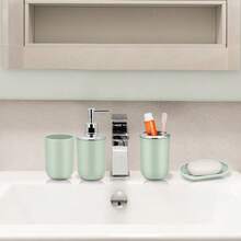 7件套浴室用品，包括托盘、牙刷架、牙刷杯、皂液器、皂碟、马桶刷、弹出式垃圾桶，浴室装饰及乔迁礼物，浴室配件，浴室收纳，返校必备收纳用品 - 彩色 - 查看 10