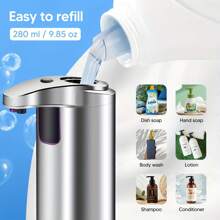 Automatic Countertop Sensor Soap Dispenser, Non-Contact Motion Sensor Soap Dispenser With Upgraded Waterproof Base, Suitable For Bathrooms, Restaurants, Kitchens (Silver)