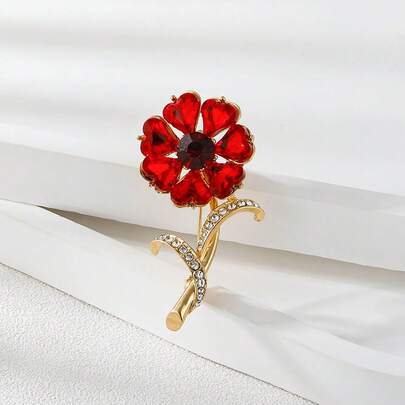 1 pieza Elegante broche de flor roja, accesorio de moda personalizado para ropa exterior, resistente a la exposición, accesorio para mochila, sombrero, regalo para madre, novia, accesorios escolares y de oficina, camisas, chaquetas, joyería, regalos de Navidad, Halloween, accesorios divertidos y lindos para maestros, accesorios de disfraz, encantos para bolsos