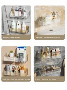 1/2pcs Bathroom Shelf, Home Rustproof Hanging Bathroom Storage Rack, Waterproof No-Drill Wall Mount Organizer For Shower, Toilet, Kitchen, Balcony