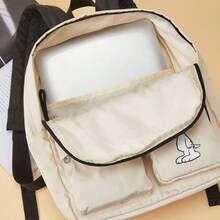 Miniso Ba lô Snoopy màu trắng ngà, kiểu dáng tối giản và thời trang, dung tích lớn, dây đeo có đệm điều chỉnh được, hoàn hảo cho trường học và sử dụng hàng ngày, món quà sinh nhật lý tưởng, chất liệu polyester (1 chiếc) - Màu be - Xem 3