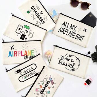 1/5/10pcs Multi-Purpose Travel Organizer Bag Set, Portable Printed Fabric Storage Pouch For Passport, Phone, Cosmetics, Jewelry, Stationery, Snacks, Coins Etc., Travel, Vacation, School, Work Essentials,For Holiday Beach, Bathroom Collection, Bedroom Collection, Large Capacity