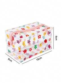 1pc Flower Transparent Waterproof Cosmetic Bag,Fashion Cute Waterproof Storage Pouch For Accessories,Jewelry,Toiletries,Valentine's Day Gift,Sleek Chic Transparent PVC Makeup Bag With Large Capacity - Portable Travel Cosmetic Organizer With Zipper, Colorful Floral Design Valentines