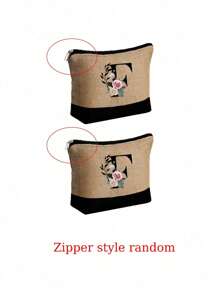 1 set, Bolso de mano tipo tote con estampado de flores con inicial A y correas para el hombro & Set de bolsas de maquillaje con iniciales de la A a la Z, bolso de regalo personalizado con bolsillos laterales, bolso de playa con pañuelo, bolsos de almacenamiento portátiles y de ocio, bolsas de compras multifuncionales, bolsa de almacenamiento simple para viajes