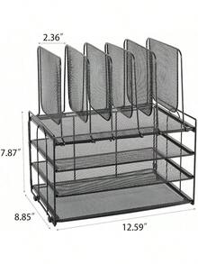 3 Tier Desk File Organizer With 5 Section Vertical File Holder, Metal Paper Tray File Holder Sorter Desk Organizers And Accessories For Office School, Detachable File Organizer For Desk(Black) - Black - View 7