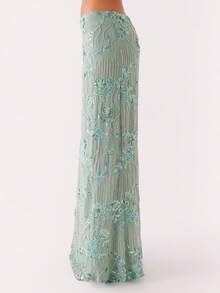 Women Summer Skirt Casual Elegant Sequin Floral Embroidery Long Skirt For Beach Vacation Club Streetwear - 薄荷綠 - 查看 5