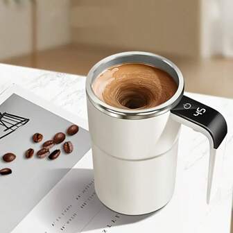 Elektrische roerbeker, elektrische roerkoffiebeker, 304 roestvrijstalen koffiebeker met deksel
