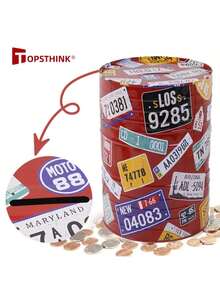 1pc Extra Large European & American Style Round Piggy Bank, Cartoon Design High Capacity Coin Storage Box, USD, EUR, AUD, KRW, CAD Personalized Graffiti Money Jar, SAR, TMT, EGP, CHF Big Drum Shape Coin Bank, Graffiti Oil Drum Decor (Random Size) - Multicolor - View 5