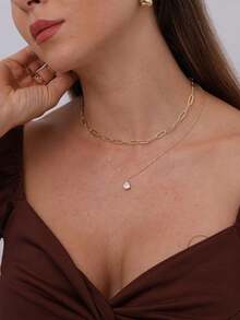 Double Necklace Mini Point Of Light Drop 925 Silver Plated 18k Gold - Vàng - Xem 5