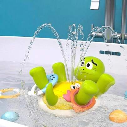 Elektrisk sprutande sköldpadda badleksak - Uppladdningsbart fontänbassängset med 5 stapelbara ringar och roterande vattenstrålar för småbarn 18M-6 år, interaktiv sensorisk lek för badkar/strand/pool