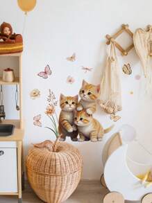 1pc/1set 2pcs Cartoon Elephant, Heart, Fox, Floral Wall Sticker For Living Room, Bedroom Decor, Self-Adhesive Wall Decal