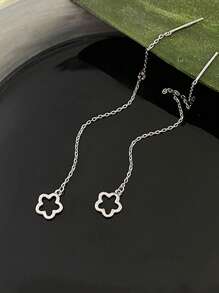 2 Stücke Blumen Quasten Ohrringe, Kupferlegierung in Silberfarbe, minimalistischer eleganter Frauenparty Schmuck
