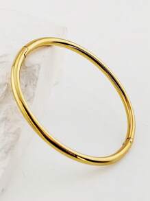 1pc Women 18K Gold Plated Stainless Steel Smooth Plain Bangle Bracelet