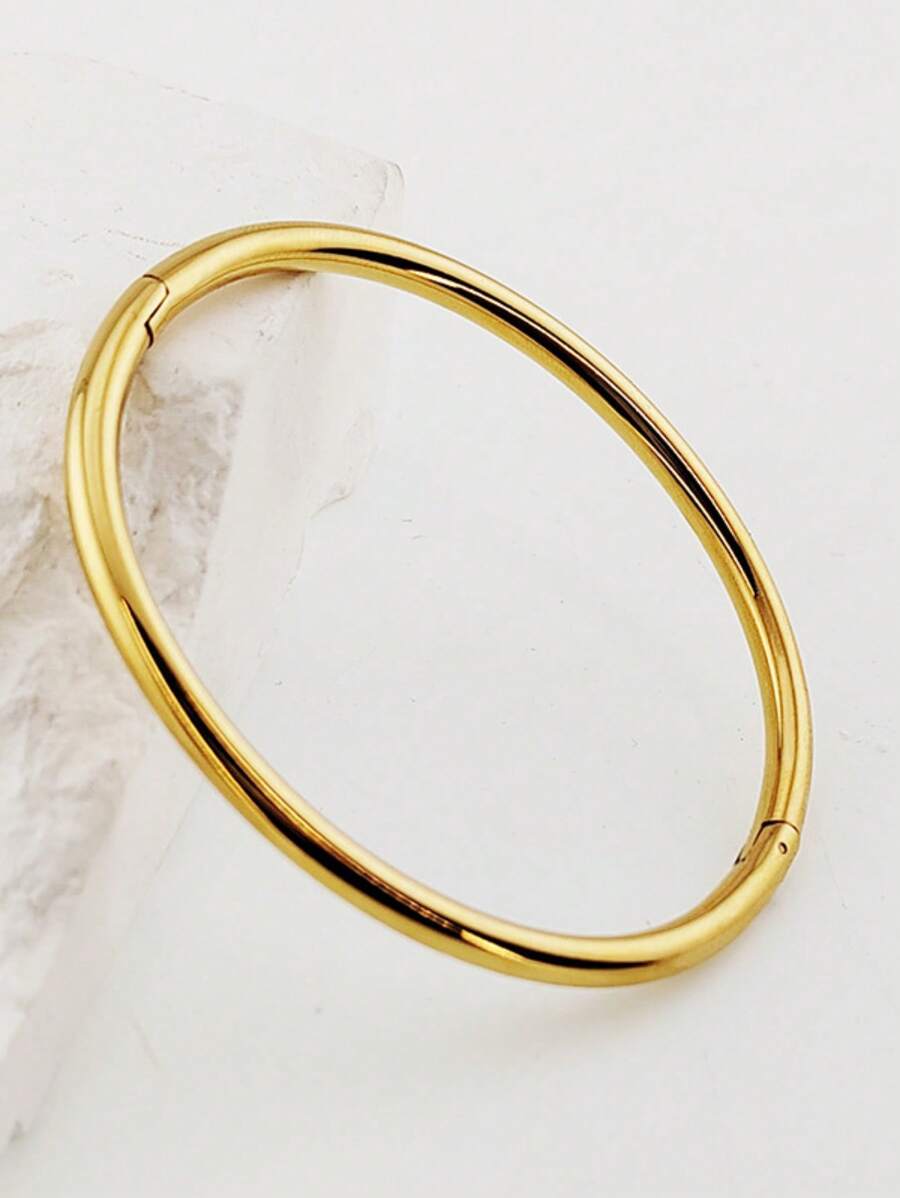 1pc Women 18K Gold Plated Stainless Steel Smooth Plain Bangle Bracelet