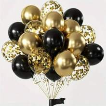 40pcs 12inch Gold Black Mixed Confetti Latex Balloons Birthday Adult Woman Man Party Decorations, Graduation Decor, New Year Decor