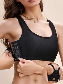 女士宽肩带运动文胸 一体式无缝工字背 钢圈 支撑型 无线 提升塑形 运动服