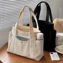 1 pieza Bolsa de lona de gran capacidad, Bolsa de hombro con múltiples bolsillos, Bolsa de compras reutilizable, Fácil de llevar, Asa cómoda, Adecuada para uso diario y regalos. Bolso portátil adecuado para escuela, trabajo, viajes y compras. - Multicolor - Ver 2