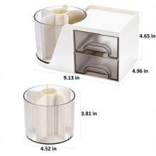 Organisateur de bureau rotatif avec 2 tiroirs, porte-crayon et porte-stylo pour bureau, organisateurs de bureau et accessoires avec 4 compartiments + tiroir pour fournitures de bureau et d'art (blanc)