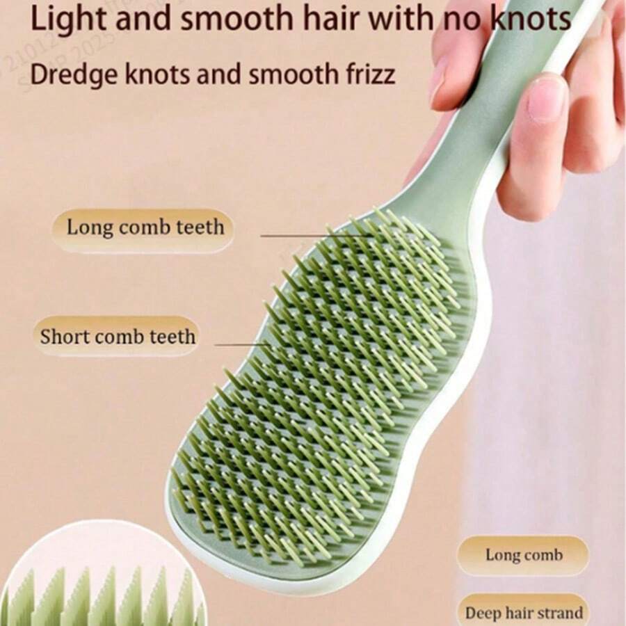1 pieza Peine para el cabello largo de las mujeres, peine de hoja de plátano, peine suave, peinado esponjoso, peine de masaje de mango largo para el hogar, peine con cojín de aire acanalado