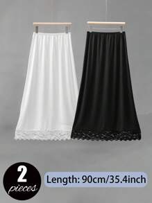 3 Pieces/2 Pieces/1 Piece, Multi Specification, Multi-Color, Solid Color, Spring And Summer Styles, Anti Transparency And Anti Light Medium Long Skirt, Inner Lining Skirt, Lace Bottom, Anti-Static Skirt, Elastic Waistband Suitable For Slightly Overweight Girls, Suitable For Daily Wear Summer, School Fall, Autumn, Halloween
