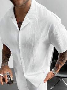 Old Money Style Men's Shirt Cuban Collar Linen Short Sleeve Shirt Loose Fit Casual Comfortable Beach Shirt For Men Summer Vacation Father's Day Gift,White Dress Shirts